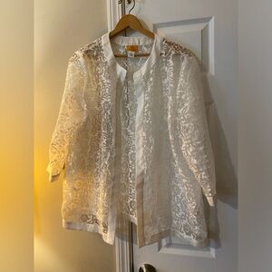 Ruby Rd. White Lace Overlay Kimono